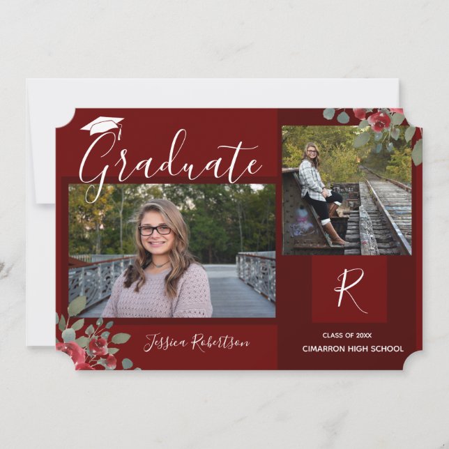 Anúncio Flores de formando e Vinho-Script Quadrado (Frente)