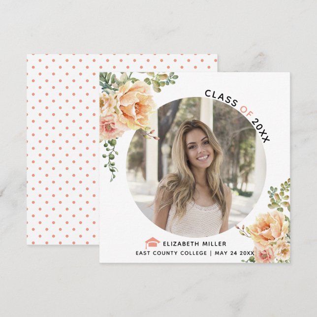 Anúncio Flores de pêssego Classe de fotografia de graduaçã (Frente/Verso)