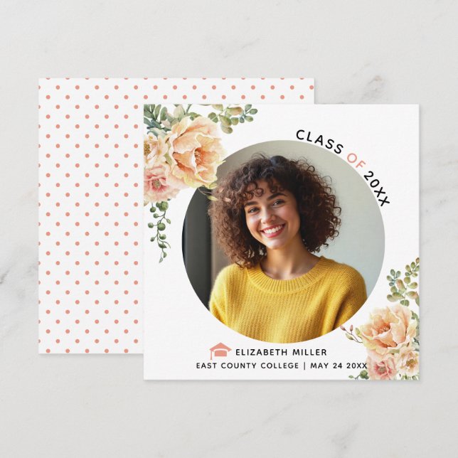 Anúncio Flores de pêssego Classe de fotografia de graduaçã (Frente/Verso)