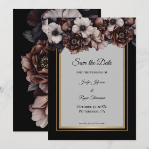 Anúncio Flores escuras e sombrias casamento salvar a data