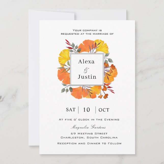 Anúncio Folhas de Ginkgo Casamento de Outono  (Frente)