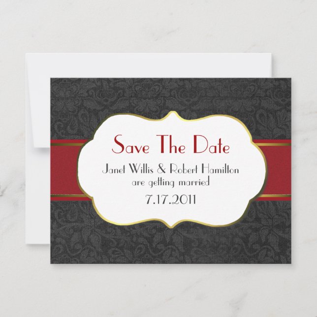 Anúncio Formal de Save the Date em Damasko Preto (Frente)