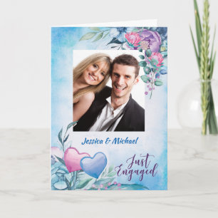 Anúncio formal do Noivado fotográfico roxo e azul