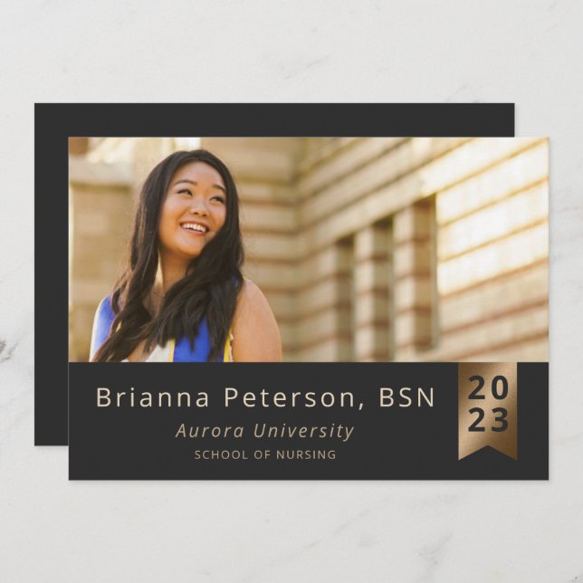 Anúncio Formando 2 Foto preto Dourado Faux Foil Sash (Frente/Verso)