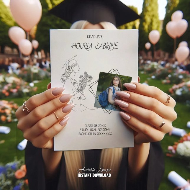 Anúncio Formando de arte de linha branca e preto para grad (Criador carregado)