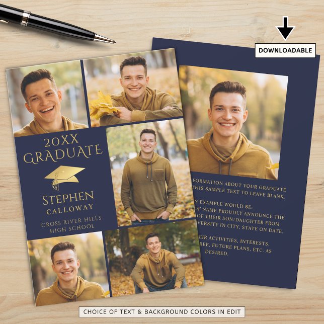 Anúncio Formando de Colagem de Fotos Dourada Azul do Marin (Criador carregado)