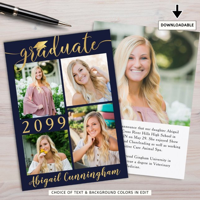 Anúncio Formando de Fotografia do Dourado Script 5 Azul do (Criador carregado)