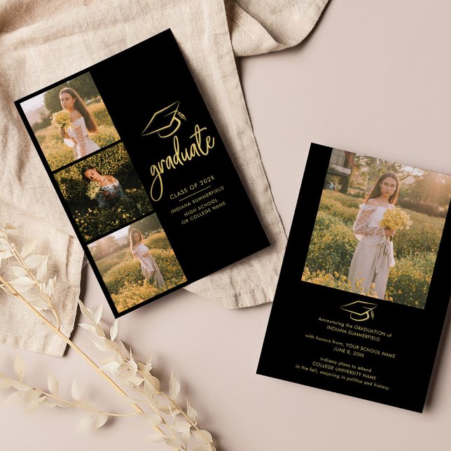 Anúncio Formando de Script de Colagem de Fotos para Gradua (Graduation Multi Photo Gold Script 2024 Announcement)