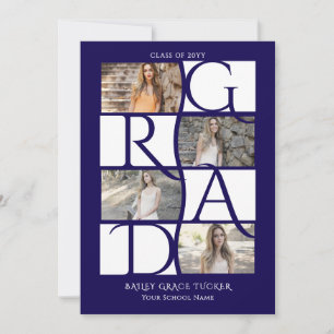 Anúncio Formando Elegante 5-Fotos Graduação Azul Marinho