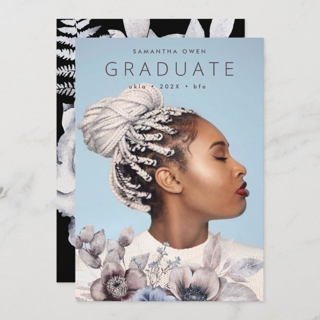 Anúncio Formando Romântico Elegante de Watercolor Floral (Frente/Verso)