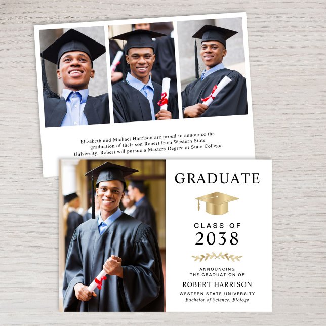 Anúncio Formandos de Formando Dourado Elegante (An elegant college graduation announcement to celebrate the graduate's achievements)