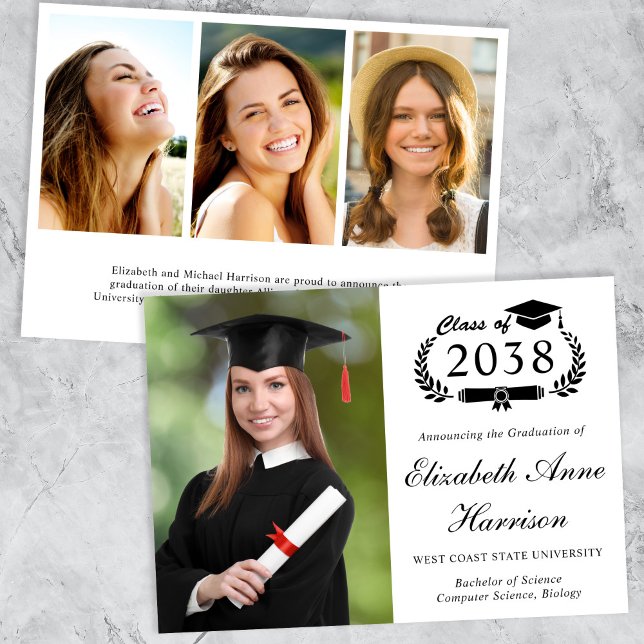 Anúncio Formandos de Fotografia de Script Elegante (An elegant college graduation announcement to celebrate the graduate's achievements)