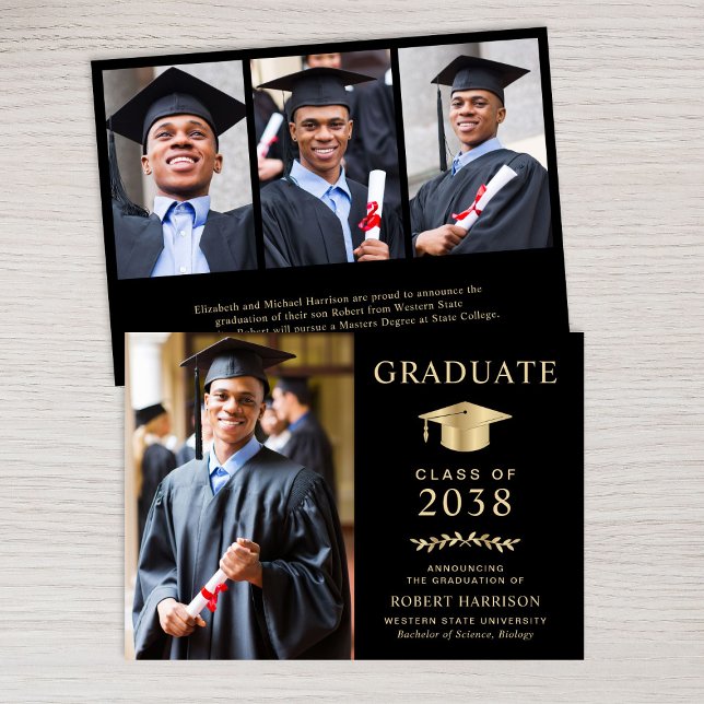 Anúncio Formandos Dourado Elegante (An elegant college graduation announcement to celebrate the graduate's achievements)