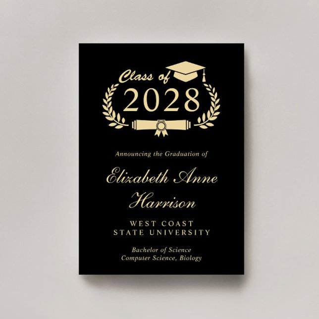 Anúncio Formandos Dourado Preto de Script Elegante (Share the pride and excitement of your graduate's achievement with friends and family near and far)
