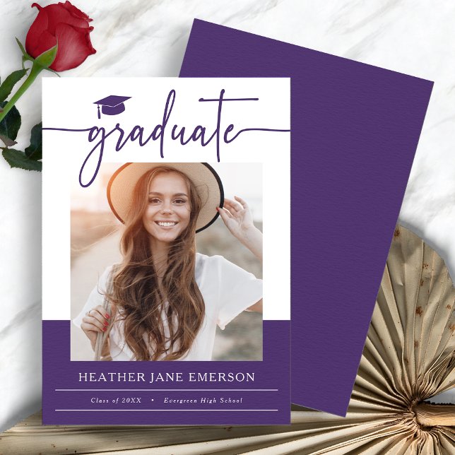Anúncio Formatação Moderna Roxa (Purple Modern Photo Graduation Announcement by Painted Paperie
)