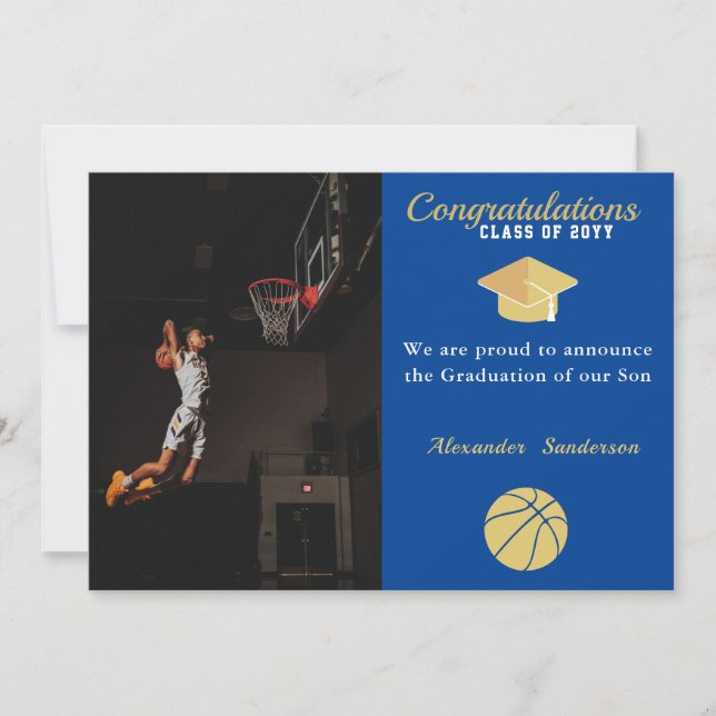 Anúncio Formatura de basquete azul branco e dourado (Frente)