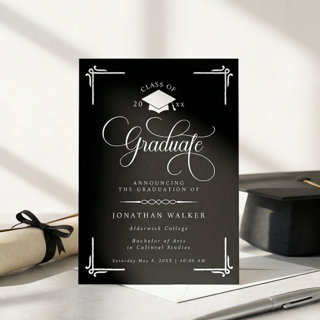 Anúncio Formatura Elegante em Preto e Branco  (Criador carregado)