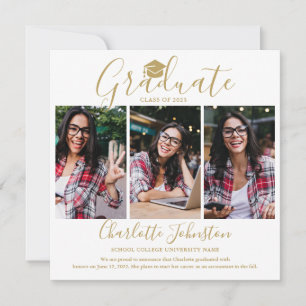 Anúncio Formatura em Script Dourado Elegante 4 Fotos Gradu