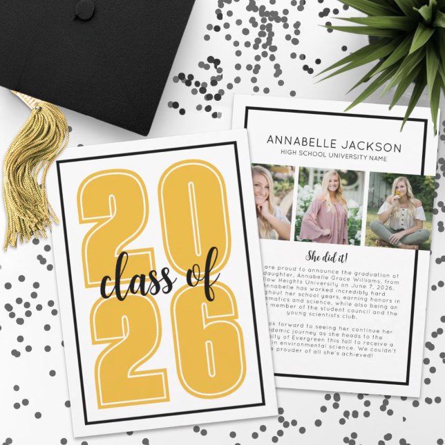Anúncio Formatura Foto Dourado Graduação (Simple Script Graduate Photo Gold Graduation Announcement )