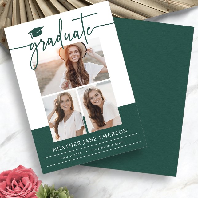 Anúncio Formatura Foto Moderna Verde (Green Modern Photo Graduation Announcement by Painted Paperie
)