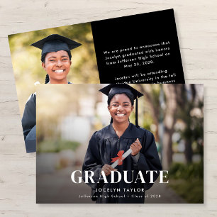 Anúncio Formatura Moderna Elegante Preta Duas Fotos Gradua