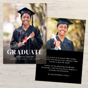 Anúncio Formatura Moderna Elegante Preta Duas Fotos Gradua
