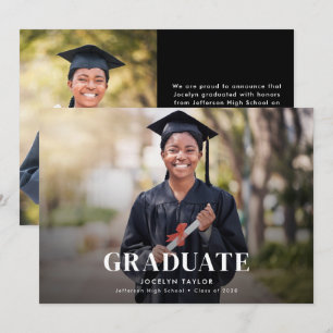 Anúncio Formatura Moderna Elegante Preta Duas Fotos Gradua