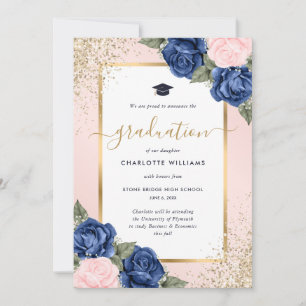 Anúncio Formatura Moderno Floral Azul Rosa Dourado Foto