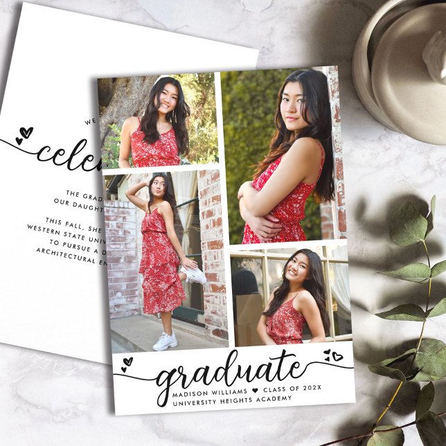 Anúncio Formatura Preto Branco 4 Foto Caligrafia Corações (Criador carregado)