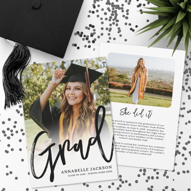 Anúncio Formatura Simples de Fotografia de Graduado(a) Ele (Elegant Graduate Simple Photo Graduation Announcement )