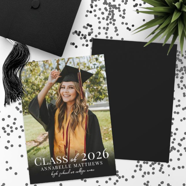 Anúncio Formatura Simples Foto de Formatura Elegante Gradu (Elegant Graduate Simple Photo Graduation Announcement)