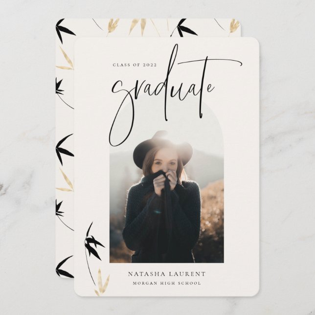 Anúncio Foto Arranjada de Graduação de Retrato com Script  (Frente/Verso)