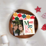 Anúncio Foto colorido de feliz de Natal<br><div class="desc">Cartão com fotos colorida de feliz gráfico de tipografia vítrea. Parte de uma coleção de feriados divertida.</div>