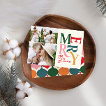 Anúncio Foto colorido de feliz de Natal<br><div class="desc">Cartão com fotos colorida de feliz gráfico de tipografia vítrea. Parte de uma coleção de feriados divertida.</div>
