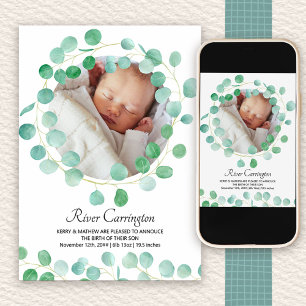 Anúncio Foto de Bebê Eucalipto Folhagem Unisex Nascimento