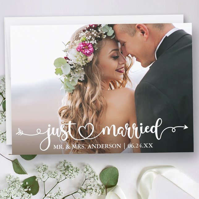 Anúncio Foto de casamento do Recem casados de Calliografia (Customize to change your personalized text size, text style or to add text to back of card.)