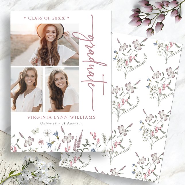 Anúncio Foto de Formatura com Flores Silvestres (Watercolor Wildflower Graduation Photo Announcement by Painted Paperie
)