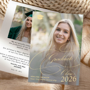 Anúncio Foto de formatura em letra cursiva dourada elegant