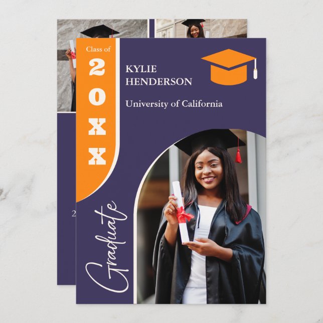 Anúncio Foto de formatura moderna em laranja roxo (Frente/Verso)