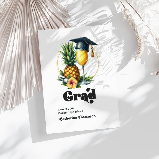 Anúncio Foto de Formatura Tropical Vintage Retrô (Retro Vintage Tropical Graduation Photo Announcement)
