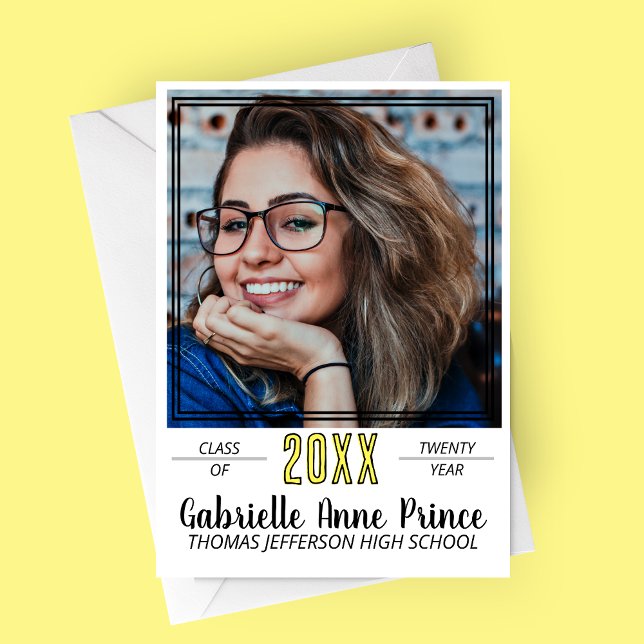 Anúncio Foto de Graduação com Quadro Moderno (Modern Double Framed Photo Graduation Announcement Card)