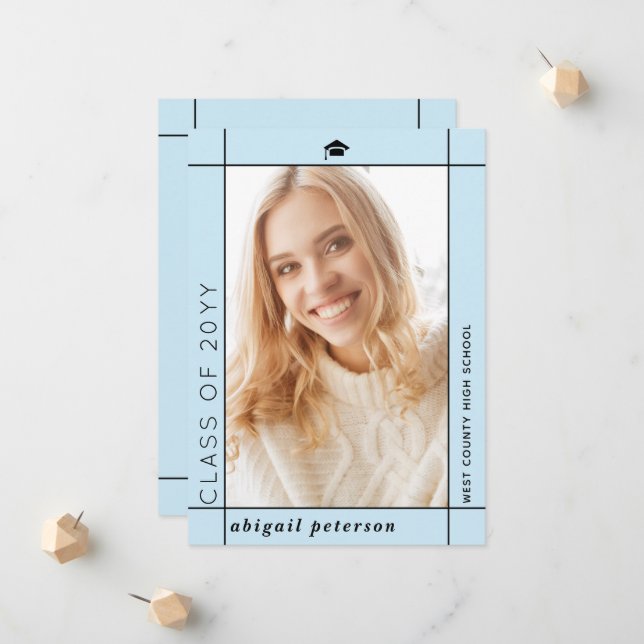 Anúncio Foto de graduação da classe azul clara moderna de  (Frente/Verso In Situ)