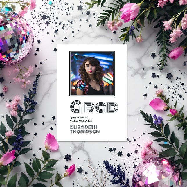 Anúncio Foto de Graduação de Disco Retroativo (Retro Disco Graduation Photo Announcement)