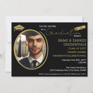 Anúncio Foto de Graduação Elegante Boné Dourado Negro, Dip