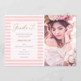 Anúncio Foto de Graduação Moderna Blush Pink Stripes