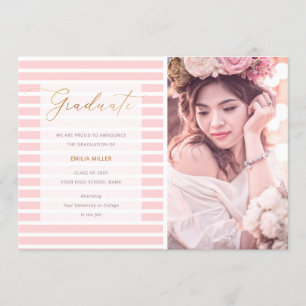 Anúncio Foto de Graduação Moderna Listras Rosa Espelhada