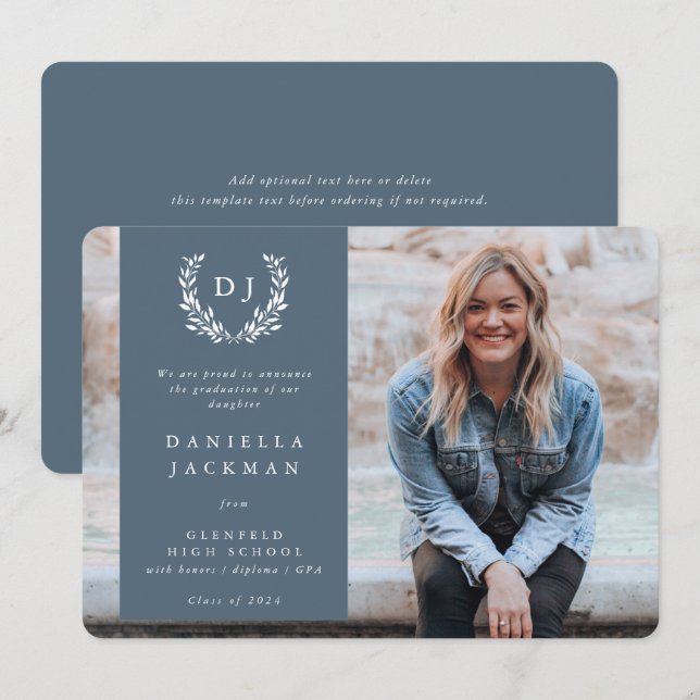 Anúncio Foto de Graduação por Leitura de Leia de Monograma (Frente/Verso)