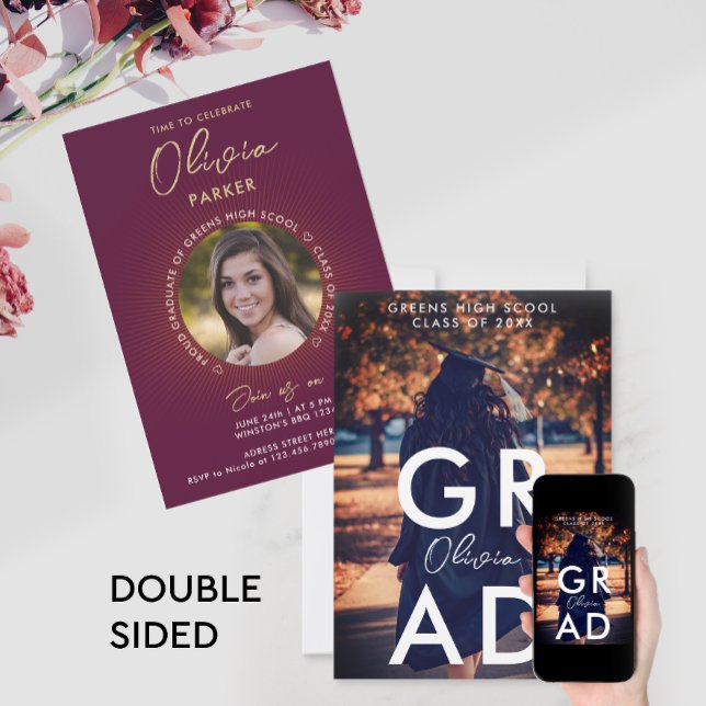 Anúncio Foto de Graduação Simples da Burgundy do Na moda M (Criador carregado)