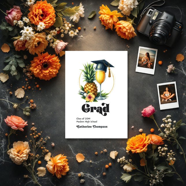 Anúncio Foto de Graduação Tropical Brunch Retro Vintage (Retro Vintage Tropical Brunch Graduation Photo Announcement)
