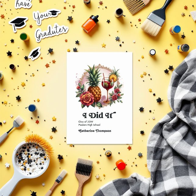 Anúncio Foto de Graduação Tropical da Retro Vintage (Retro Vintage Tropical Graduation Photo Announcement)
